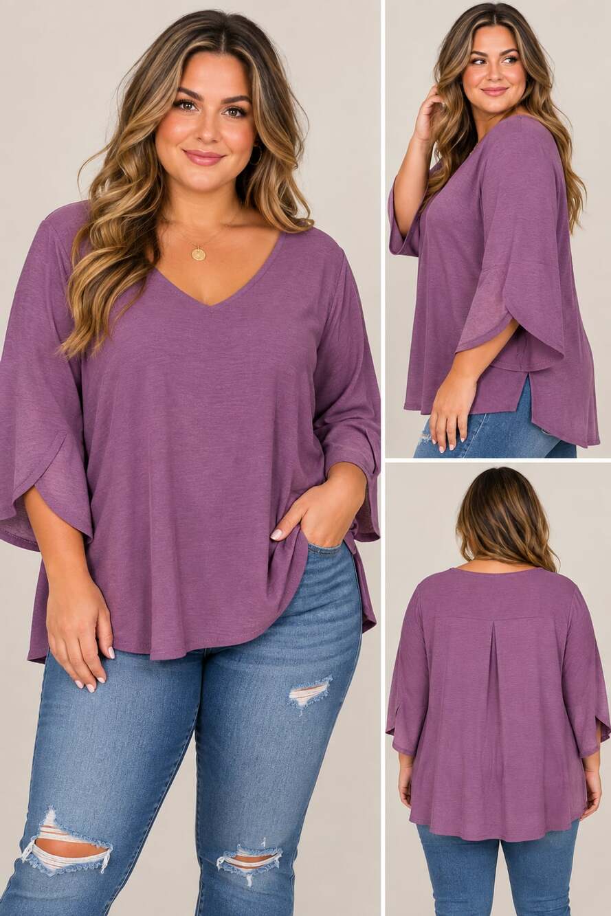 KUOTAI Summer Tops Dressy Casual Shirts 3/4 Sleeve V-Neck XX-Large